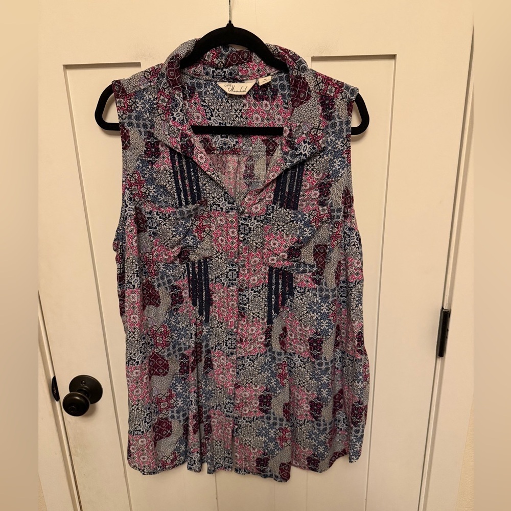 Caffé Marrakesh Sleeveless Button Down Purple Blouse Tank Top Plus Size 3X